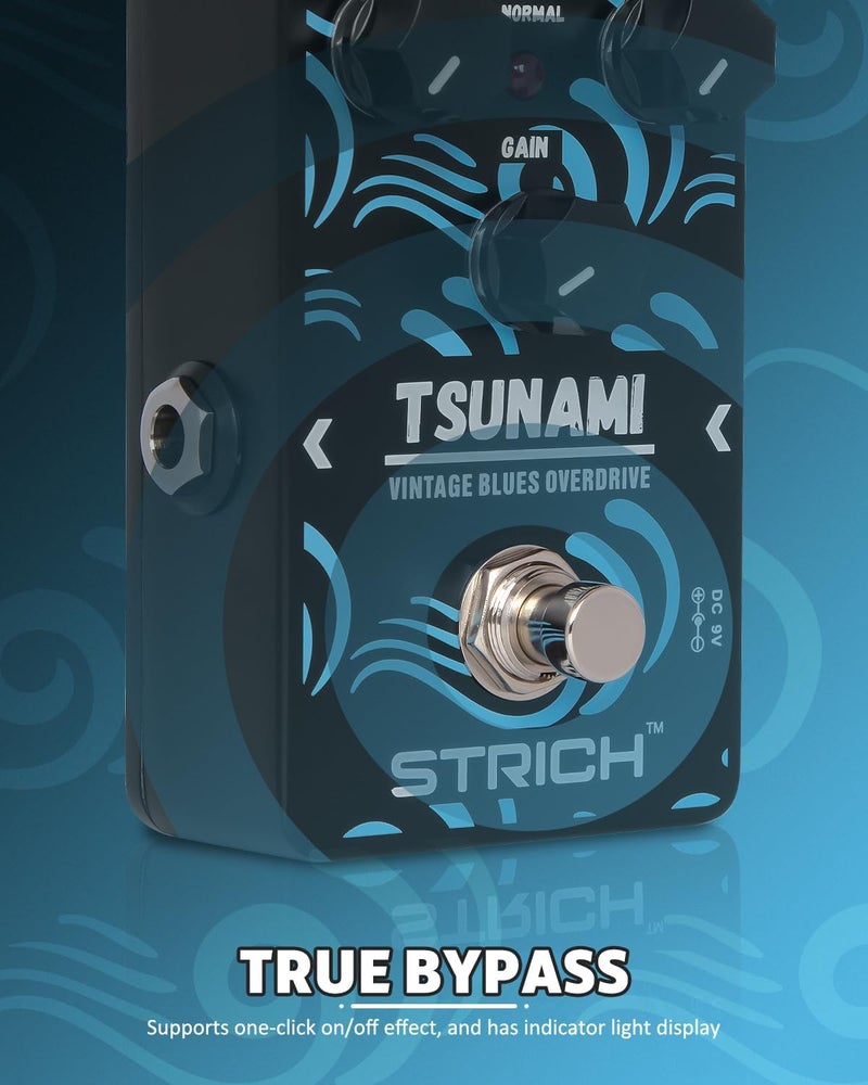 STRICH TSUNAMI Overdrive Guitar Pedal, Blues Drive Vintage Overdrive Warm/Hot Modes, True Bypass for Electric Guitar, Black - Image 5